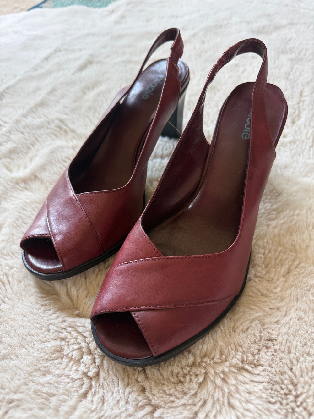 Nicole Burgundy Slingback Peep-Toe Heels 8